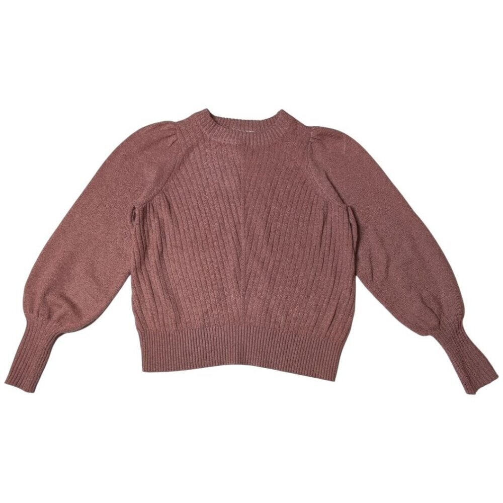 Adyson Parker Womens Ribbed Knit Pullover Sweater S Blouson Sleeves Dusty Rose